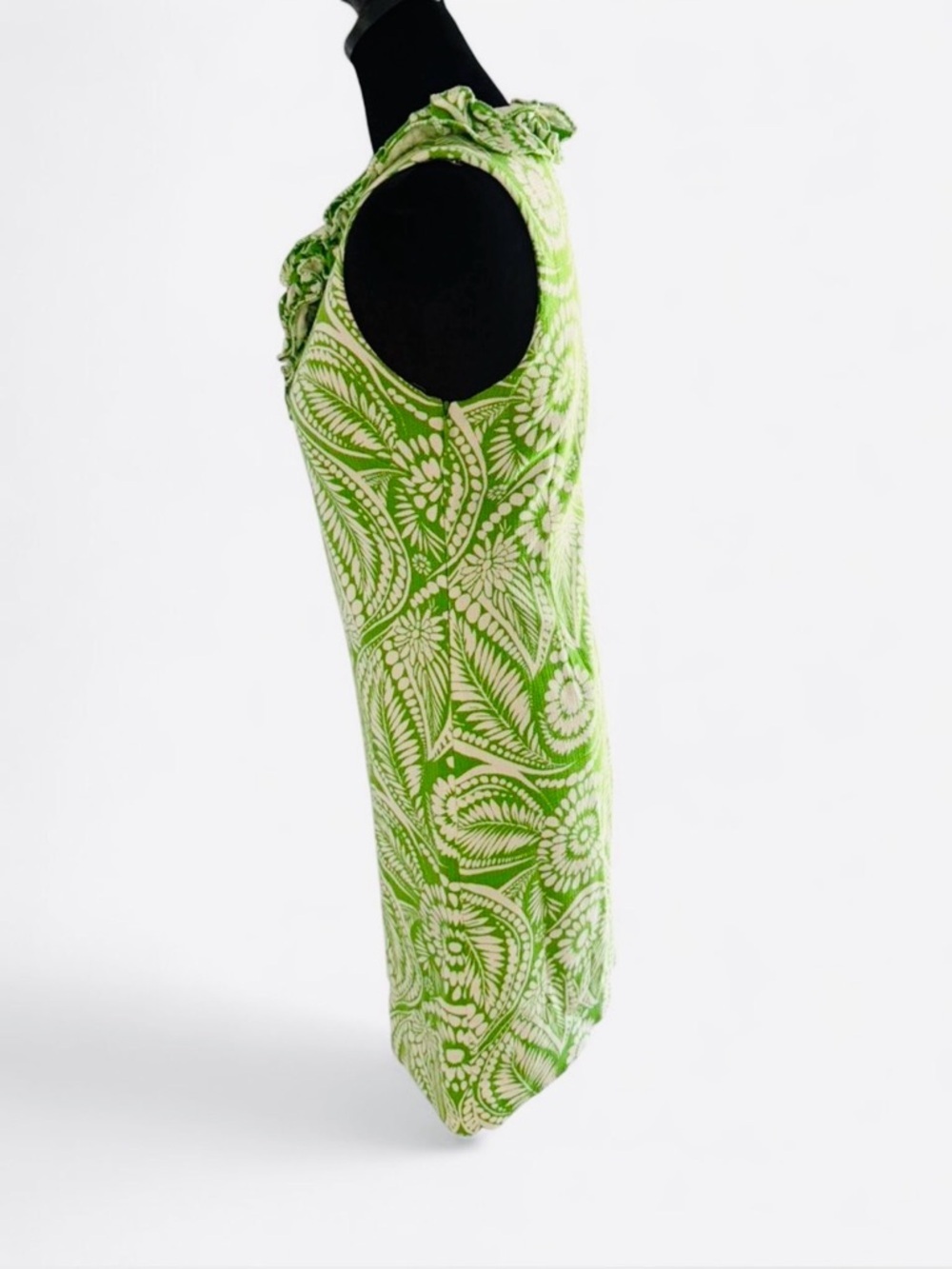 Kate Spade Green White Floral Textured Shift Dress Ruffle Neck XS - Picture 3 of 5